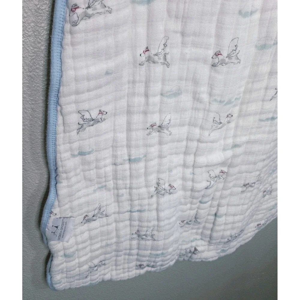 Aden + Anais Muslin Sleep Sack Flying‎ Dog Print Blue Trim Size Large 6-18M